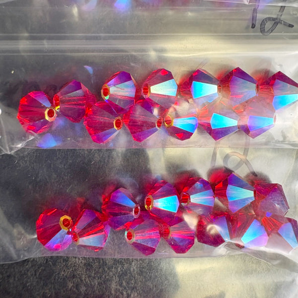 156pc 6mm bicone crystal beads – lt siam 2x, erinite 2x – Swarovski? destash - NextStage Vintage