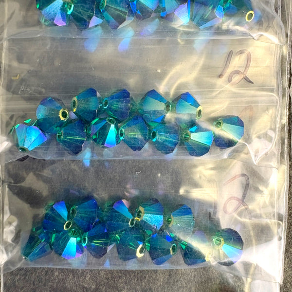 156pc 6mm bicone crystal beads – lt siam 2x, erinite 2x – Swarovski? destash - NextStage Vintage