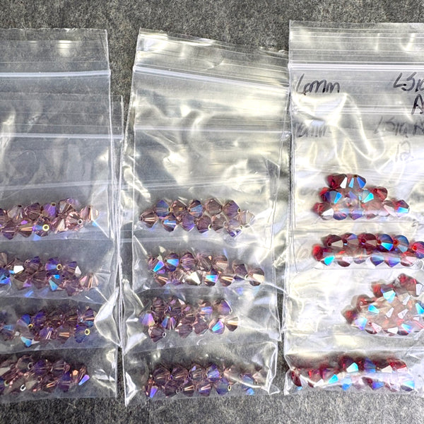 144 pcs 6mm crystal bicone beads - lt topaz 2x/AB and lt siam ABS - Swarovski? - NextStage Vintage