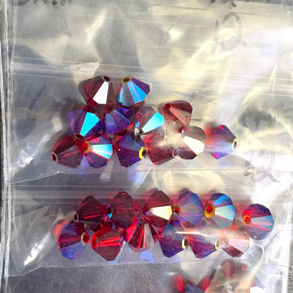 144 pcs 6mm crystal bicone beads - lt topaz 2x/AB and lt siam ABS - Swarovski? - NextStage Vintage