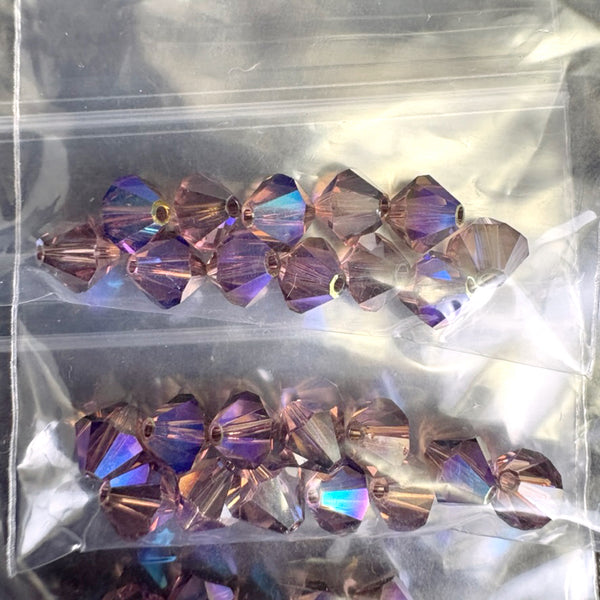 144 pcs 6mm crystal bicone beads - lt topaz 2x/AB and lt siam ABS - Swarovski? - NextStage Vintage