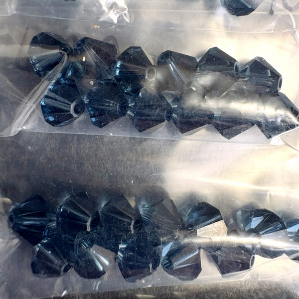 144 pc 6mm crystal bicone beads - montana - Swarovski? - estate destash - NextStage Vintage
