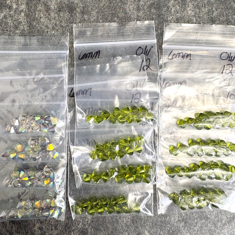 144 pcs 6mm crystal bicone beads - olivine, amber AB - Swarovski? destash - NextStage Vintage