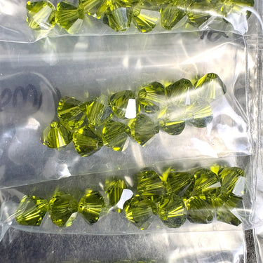 144 pcs 6mm crystal bicone beads - olivine, amber AB - Swarovski? destash - NextStage Vintage