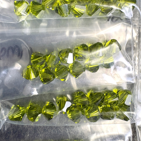 144 pcs 6mm crystal bicone beads - olivine, amber AB - Swarovski? destash - NextStage Vintage