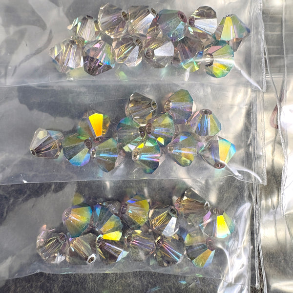 144 pcs 6mm crystal bicone beads - olivine, amber AB - Swarovski? destash - NextStage Vintage