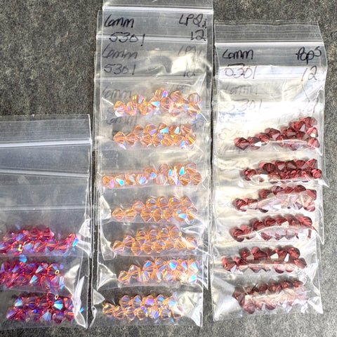 192pc 6mm bicone crystal beads – peach & pink – Swarovski? destash lot - NextStage Vintage