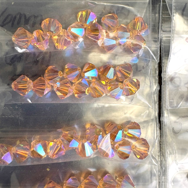 192pc 6mm bicone crystal beads – peach & pink – Swarovski? destash lot - NextStage Vintage