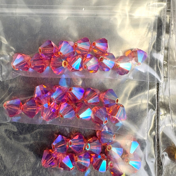 192pc 6mm bicone crystal beads – peach & pink – Swarovski? destash lot - NextStage Vintage