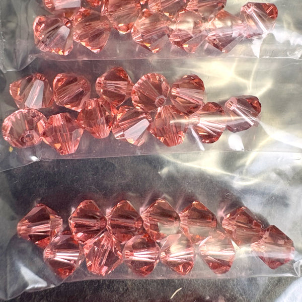 148 pcs 6mm crystal bicone beads - rose peach - Swarovski? destash - NextStage Vintage