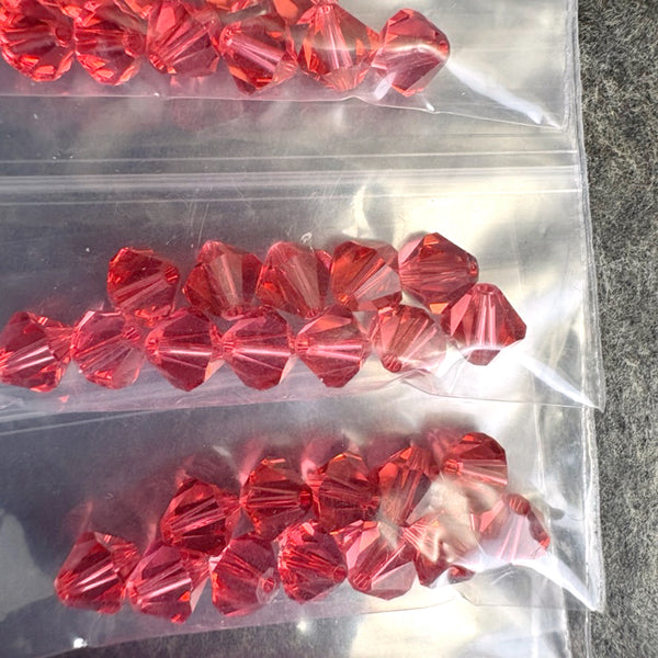 144 pc 6mm crystal bicone beads - 3 rosy oranges - Swarovski? destash - NextStage Vintage