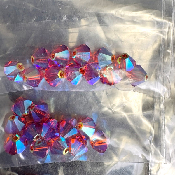 144 pc 6mm crystal bicone beads - 3 rosy oranges - Swarovski? destash - NextStage Vintage