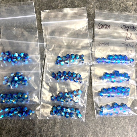 144pc 6mm bicone crystal beads – blue, purple –  Swarovski? - destash sale