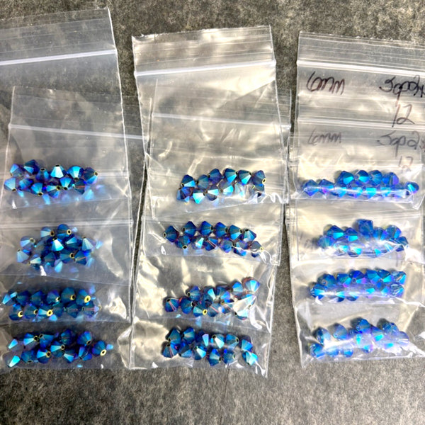 144pc 6mm bicone crystal beads – blue, purple –  Swarovski? - destash sale