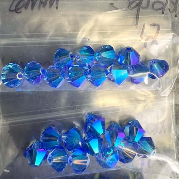 144pc 6mm bicone crystal beads – blue, purple –  Swarovski? - destash sale