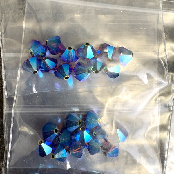 144pc 6mm bicone crystal beads – blue, purple –  Swarovski? - destash sale