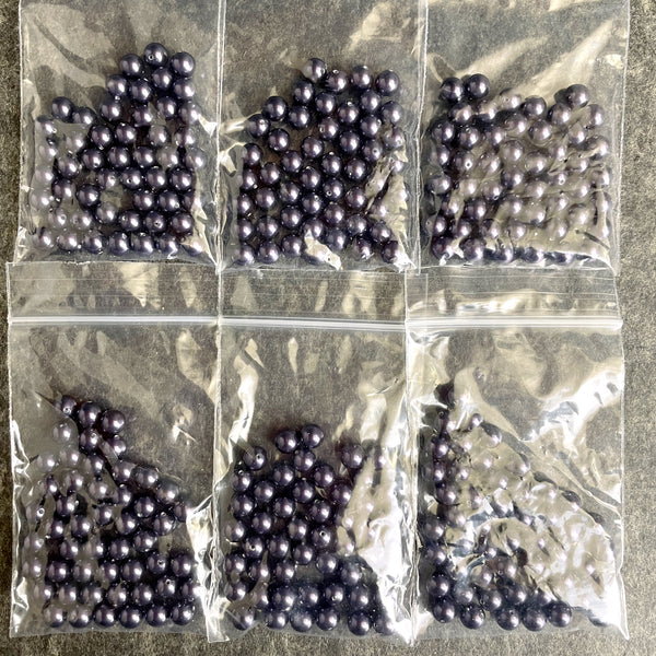 6mm round crystal pearls Swarovski? - 300 pc - dark purple - estate destash