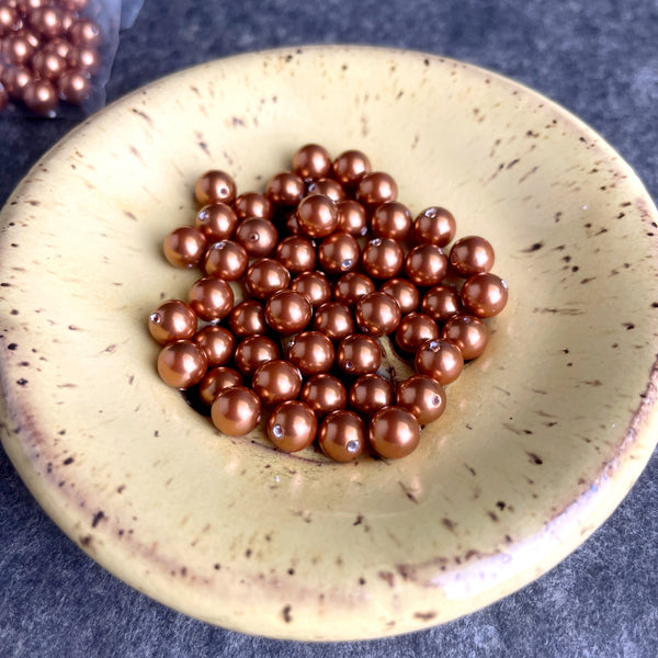 6mm round crystal pearls Swarovski? - 300 pc - bronze, copper, brown - estate destash