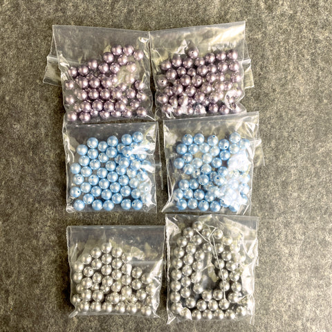 6mm round crystal pearls Swarovski? -300 pc - blue, gray, mauve - estate destash