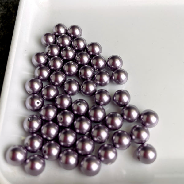 6mm round crystal pearls Swarovski? -300 pc - blue, gray, mauve - estate destash