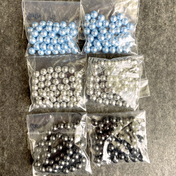 6mm round crystal pearls Swarovski? - 300 pc - blue, gray - estate destash