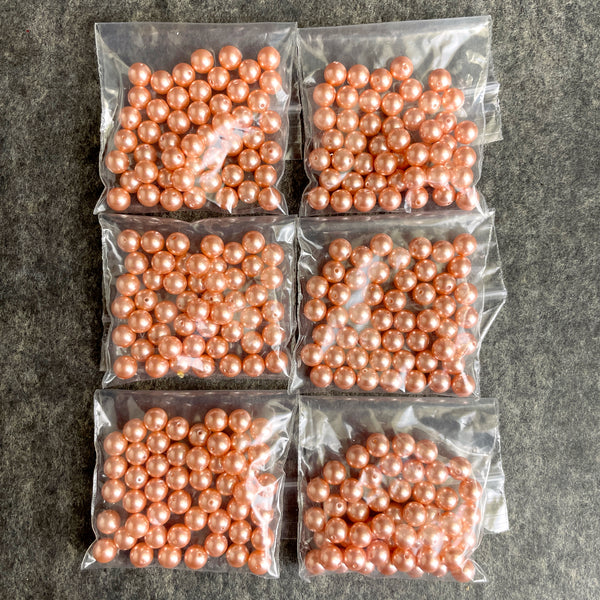 6mm round crystal pearls Swarovski? - 300 pc - rose peach - estate destash