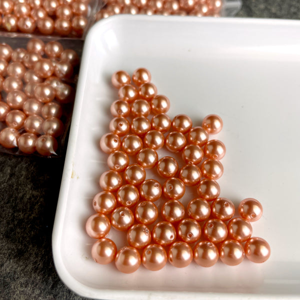 6mm round crystal pearls Swarovski? - 300 pc - rose peach - estate destash