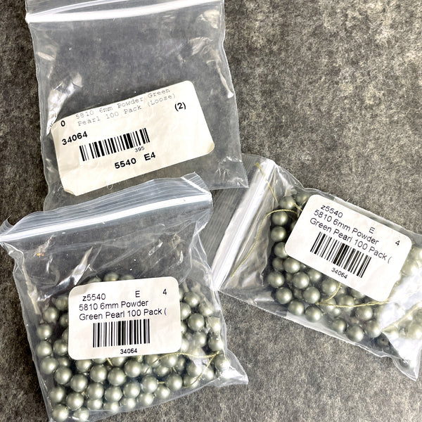 Swarovski 6mm round crystal pearls - 200 pc - powder green - estate destash