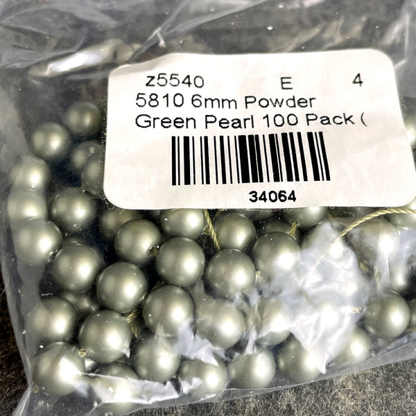 Swarovski 6mm round crystal pearls - 200 pc - powder green - estate destash