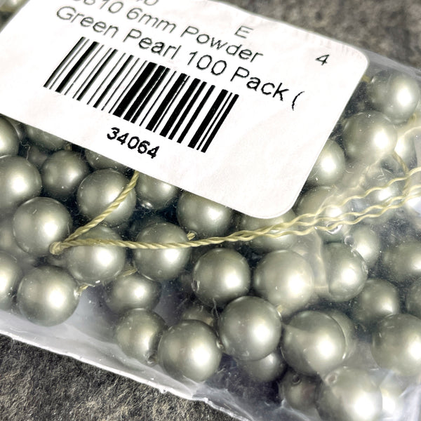 Swarovski 6mm round crystal pearls - 200 pc - powder green - estate destash