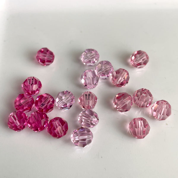 6mm round crystal beads Swarovski? - 120 pcs - mixed pinks - estate destash