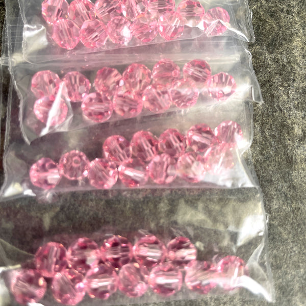 6mm round crystal beads Swarovski? - 120 pcs - mixed pinks - estate destash