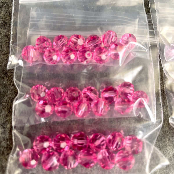 6mm round crystal beads Swarovski? - 120 pcs - mixed pinks - estate destash