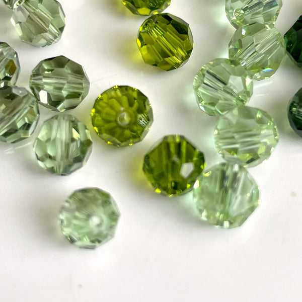 6mm round crystal beads Swarovski? - 120 pcs - mixed greens - estate destash