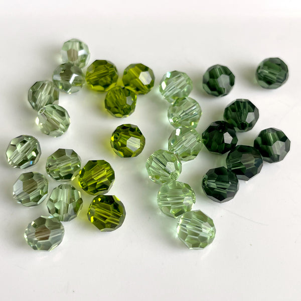 6mm round crystal beads Swarovski? - 120 pcs - mixed greens - estate destash