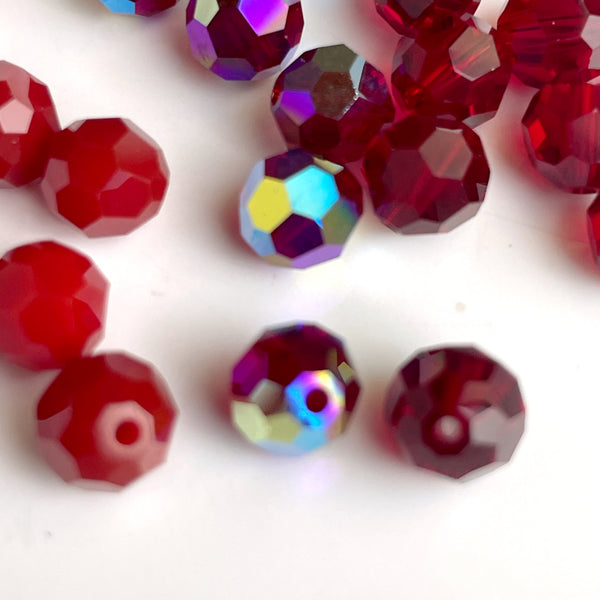 6mm round crystal beads Swarovski? - 120 pcs - mixed reds - estate destash