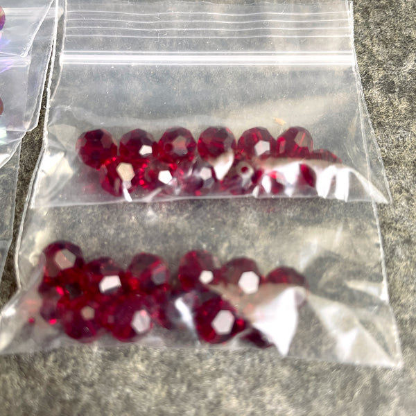 6mm round crystal beads Swarovski? - 120 pcs - mixed reds - estate destash