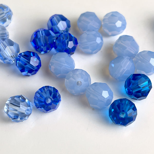 6mm round crystal beads Swarovski? - 120 pcs - mixed blues - estate destash