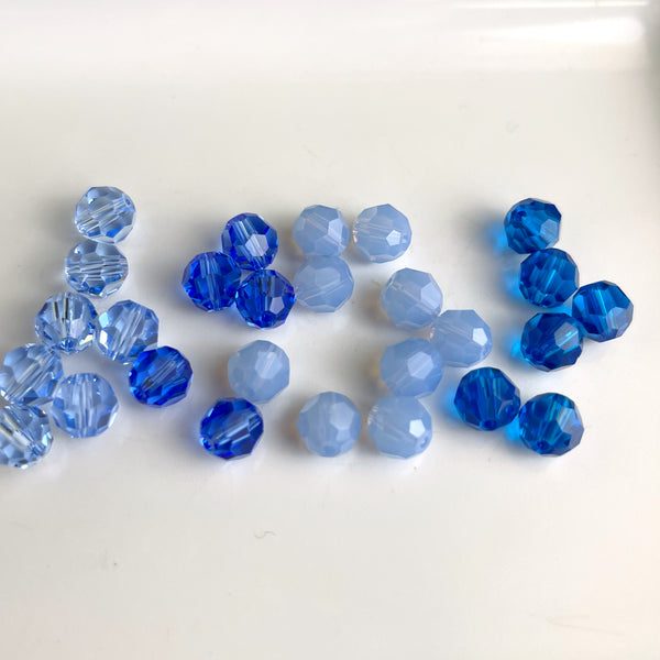 6mm round crystal beads Swarovski? - 120 pcs - mixed blues - estate destash