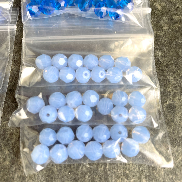 6mm round crystal beads Swarovski? - 120 pcs - mixed blues - estate destash