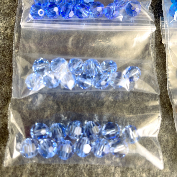 6mm round crystal beads Swarovski? - 120 pcs - mixed blues - estate destash