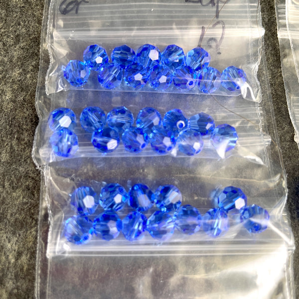 6mm round crystal beads Swarovski? - 120 pcs - mixed blues - estate destash