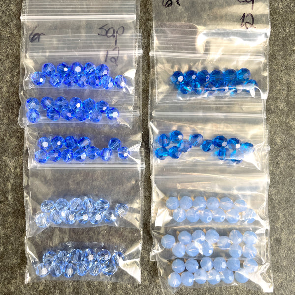 6mm round crystal beads Swarovski? - 120 pcs - mixed blues - estate destash