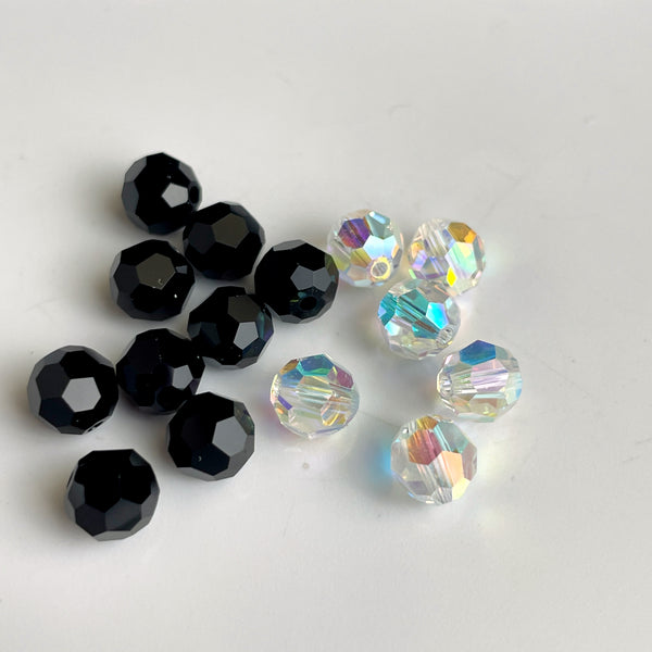 6mm round crystal beads Swarovski? - 120 pcs - black and crystal AB - estate destash