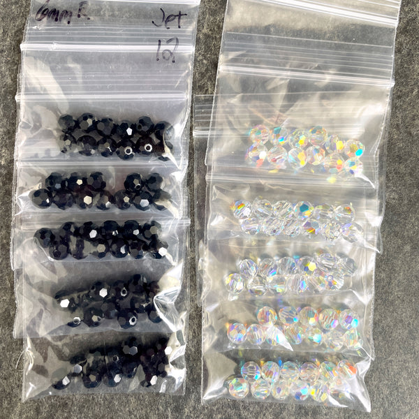 6mm round crystal beads Swarovski? - 120 pcs - black and crystal AB - estate destash