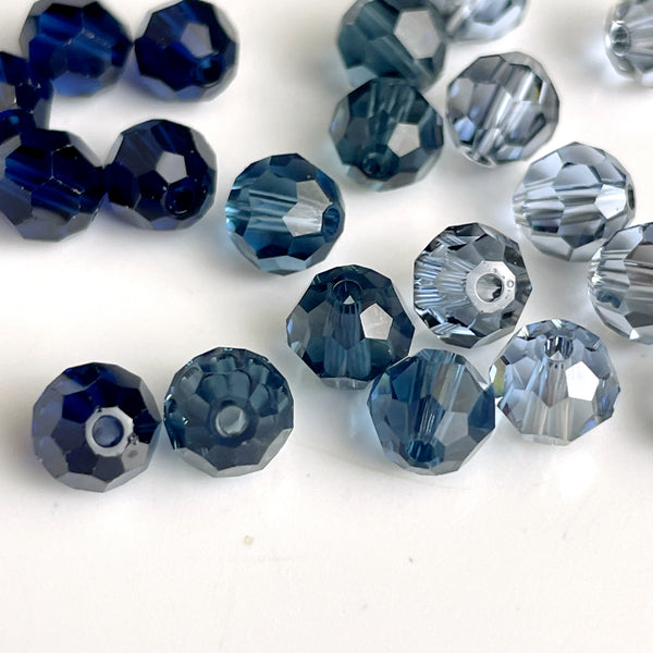 6mm round crystal beads Swarovski? - 120 pcs -  deeper blues - estate destash