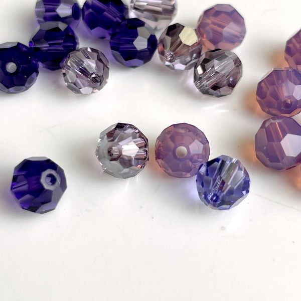 6mm round crystal beads Swarovski? - 120 pcs - purples - estate destash