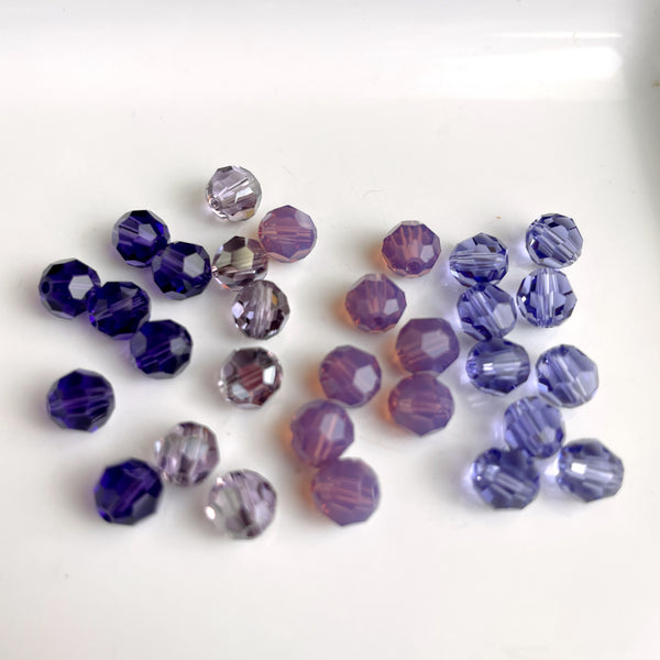 6mm round crystal beads Swarovski? - 120 pcs - purples - estate destash