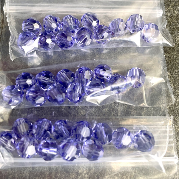 6mm round crystal beads Swarovski? - 120 pcs - purples - estate destash