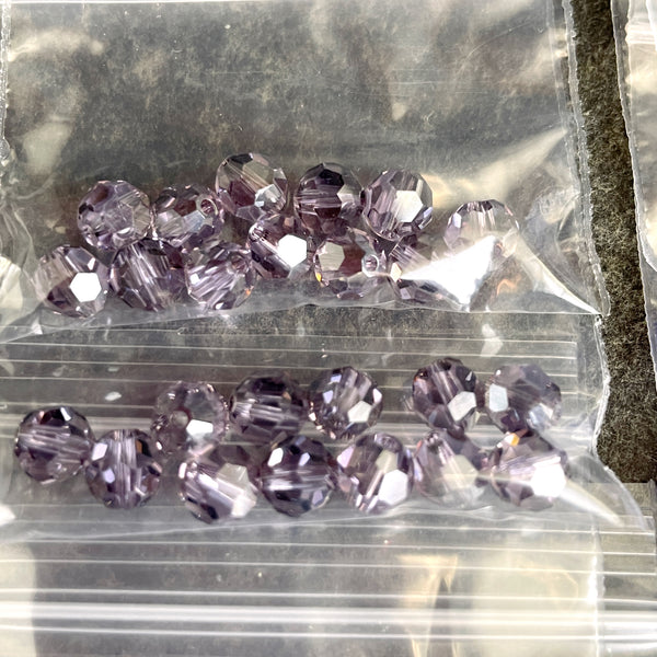 6mm round crystal beads Swarovski? - 120 pcs - purples - estate destash